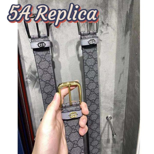 Replica Gucci GG Unisex Belt Interlockig G Grey Black GG Supreme Canvas Leather Square Buckle 6