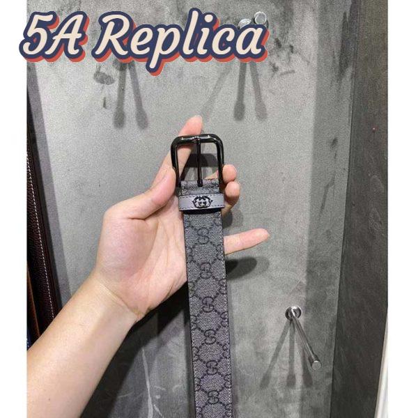 Replica Gucci GG Unisex Belt Interlockig G Grey Black GG Supreme Canvas Leather Square Buckle 7