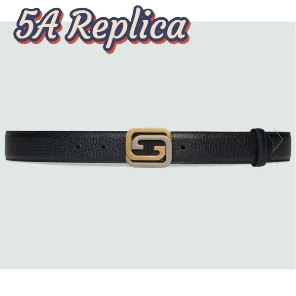 Replica Gucci GG Unisex Belt Squared Interlocking G Buckle Black Leather 30 MM Width 2