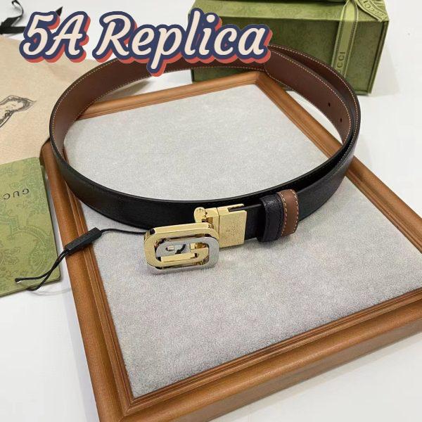 Replica Gucci GG Unisex Belt Squared Interlocking G Buckle Black Leather 30 MM Width 3