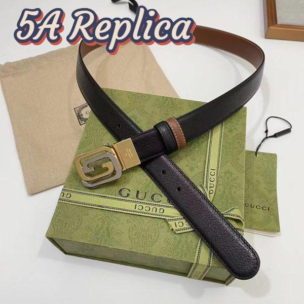 Replica Gucci GG Unisex Belt Squared Interlocking G Buckle Black Leather 30 MM Width 4