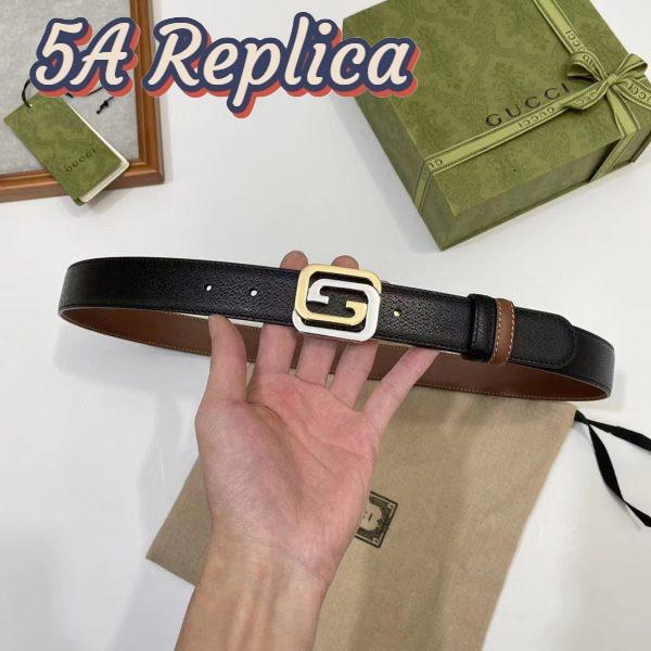 Replica Gucci GG Unisex Belt Squared Interlocking G Buckle Black Leather 30 MM Width 6