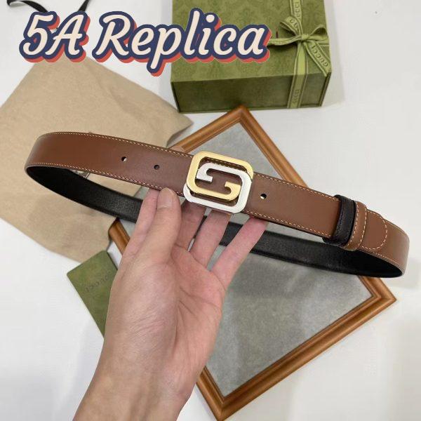 Replica Gucci GG Unisex Belt Squared Interlocking G Buckle Black Leather 30 MM Width 8