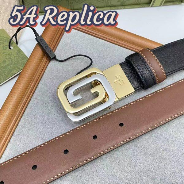 Replica Gucci GG Unisex Belt Squared Interlocking G Buckle Black Leather 30 MM Width 9