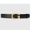 Replica Gucci GG Unisex Belt Squared Interlocking G Buckle Black Leather 30 MM Width 17