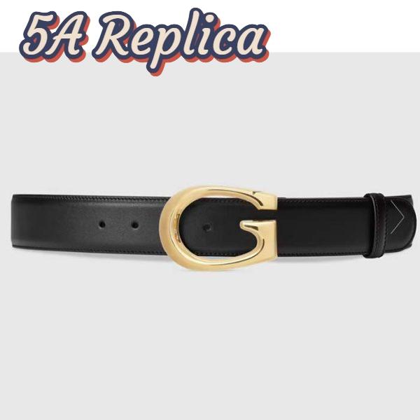 Replica Gucci GG Unisex Belt with G Buckle Black Leather 4 Cm Width