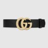 Replica Gucci GG Unisex Black Leather Belt with Interlocking G Buckle 4 cm Width 12