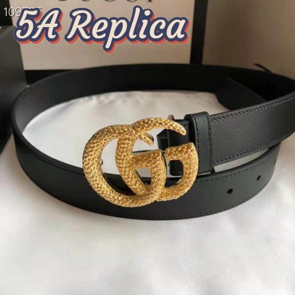Replica Gucci GG Unisex Belt with Textured Double G Buckle Black Leather 4 cm Width 3