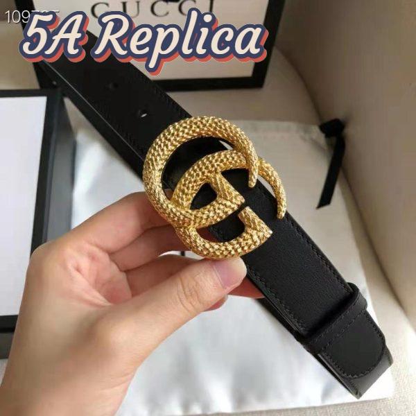 Replica Gucci GG Unisex Belt with Textured Double G Buckle Black Leather 4 cm Width 6