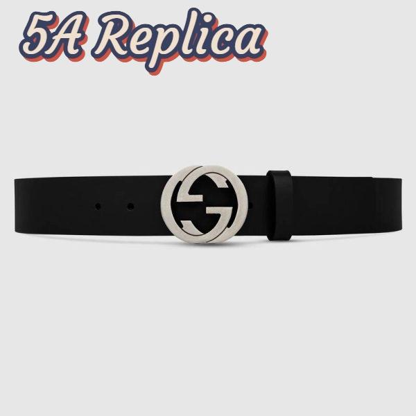 Replica Gucci GG Unisex Black Leather Belt with Interlocking G Buckle 4 cm Width