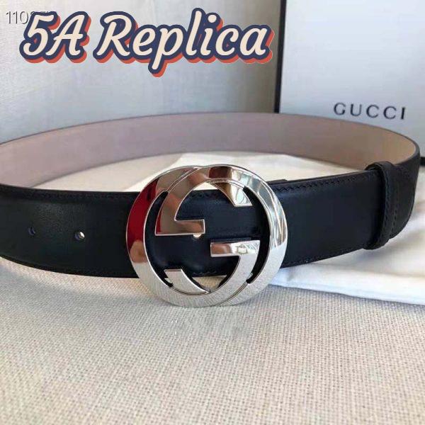 Replica Gucci GG Unisex Black Leather Belt with Interlocking G Buckle 4 cm Width 3