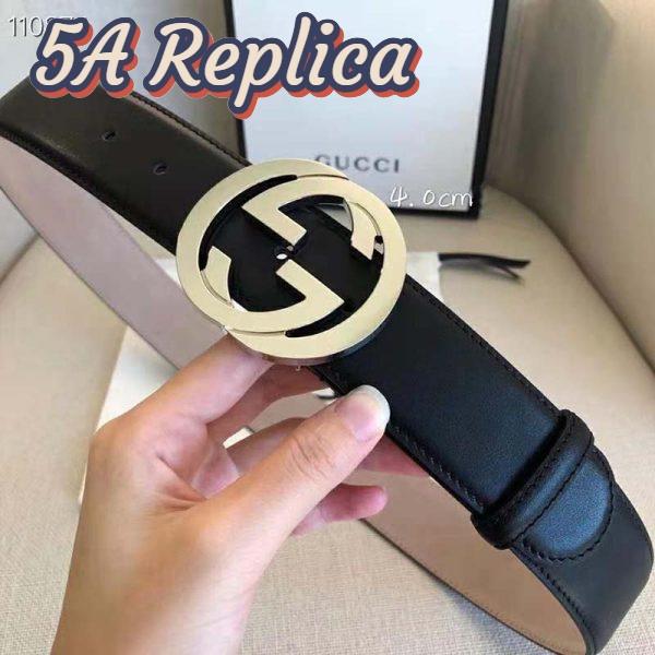 Replica Gucci GG Unisex Black Leather Belt with Interlocking G Buckle 4 cm Width 5
