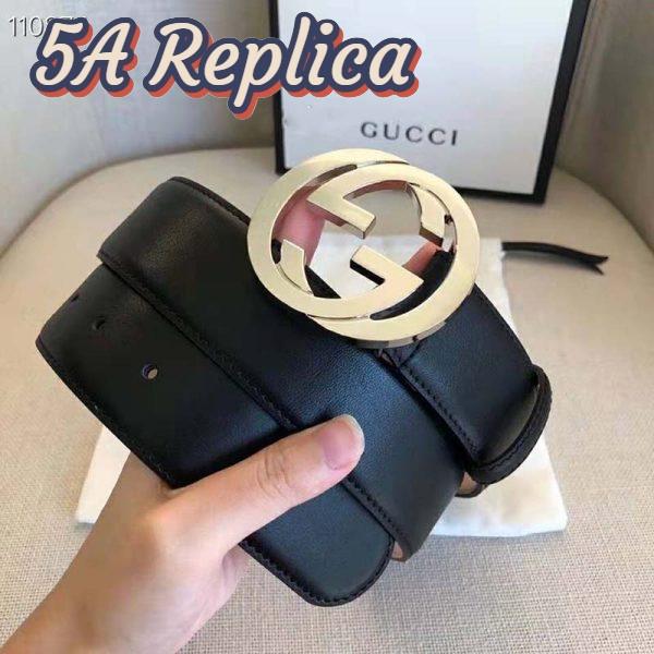 Replica Gucci GG Unisex Black Leather Belt with Interlocking G Buckle 4 cm Width 6