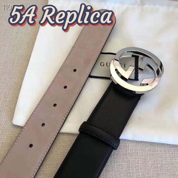 Replica Gucci GG Unisex Black Leather Belt with Interlocking G Buckle 4 cm Width 8
