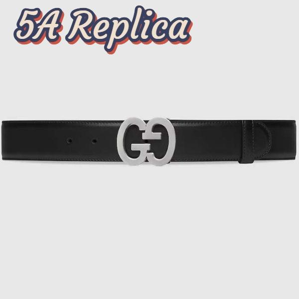 Replica Gucci GG Unisex Buckle Wide Belt Black Leather Double G 4 CM Width 2