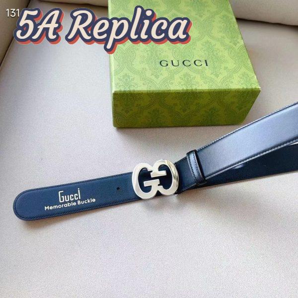 Replica Gucci GG Unisex Buckle Wide Belt Black Leather Double G 4 CM Width 7