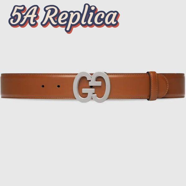 Replica Gucci GG Unisex Buckle Wide Belt Brown Leather Double G 4 CM Width