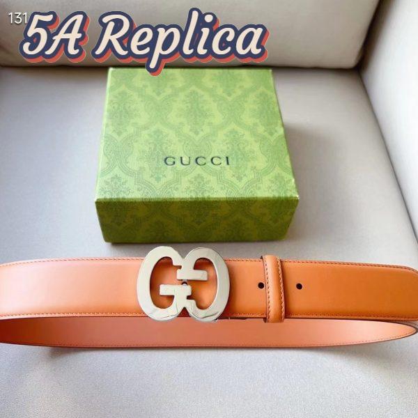 Replica Gucci GG Unisex Buckle Wide Belt Brown Leather Double G 4 CM Width 5