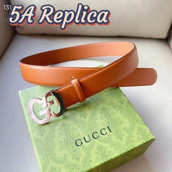 Replica Gucci GG Unisex Buckle Wide Belt Brown Leather Double G 4 CM Width 8