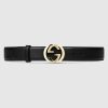 Replica Gucci GG Unisex Leather Belt with Interlocking G Buckle Black 4 cm Width 10