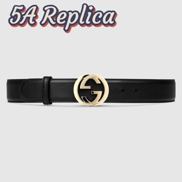 Replica Gucci GG Unisex Leather Belt with Interlocking G Buckle Black 4 cm Width 2