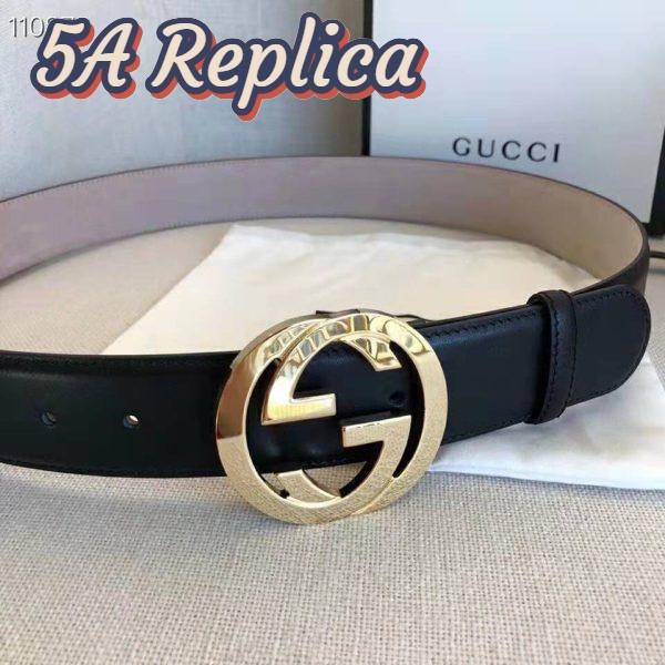 Replica Gucci GG Unisex Leather Belt with Interlocking G Buckle Black 4 cm Width 3