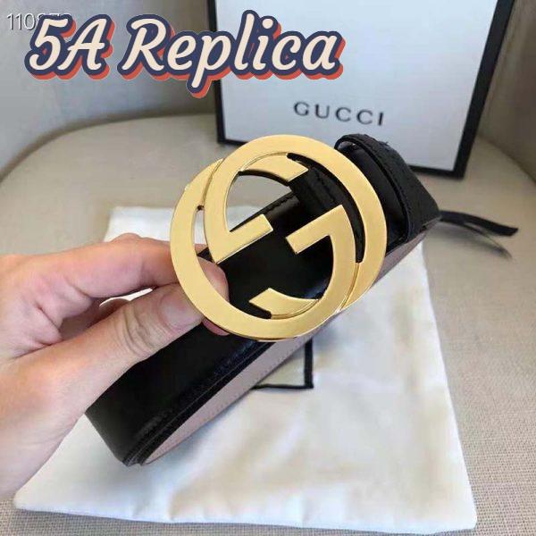 Replica Gucci GG Unisex Leather Belt with Interlocking G Buckle Black 4 cm Width 7