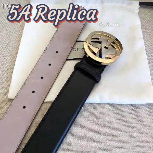 Replica Gucci GG Unisex Leather Belt with Interlocking G Buckle Black 4 cm Width 8