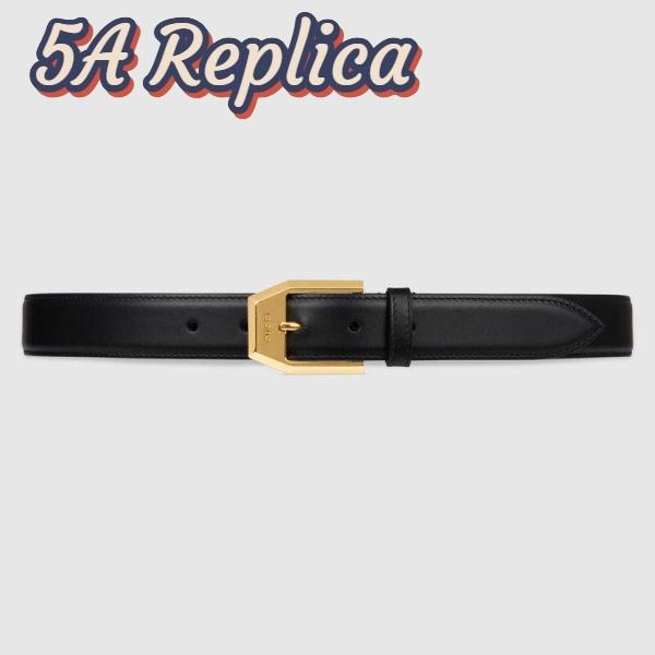 Replica Gucci GG Unisex Leather Belt with Squared Buckle 3 cm Width