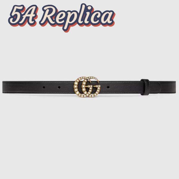 Replica Gucci Unisex GG Leather Belt Pearl Double G Buckle Black 2 CM Width