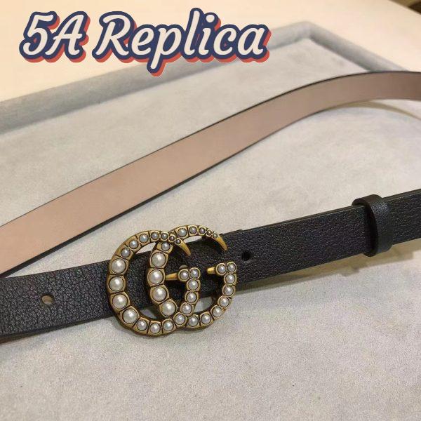 Replica Gucci Unisex GG Leather Belt Pearl Double G Buckle Black 2 CM Width 3