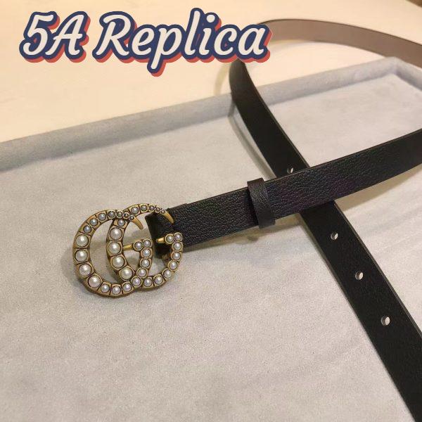 Replica Gucci Unisex GG Leather Belt Pearl Double G Buckle Black 2 CM Width 4