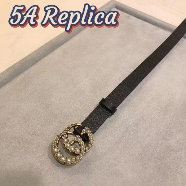 Replica Gucci Unisex GG Leather Belt Pearl Double G Buckle Black 2 CM Width 5