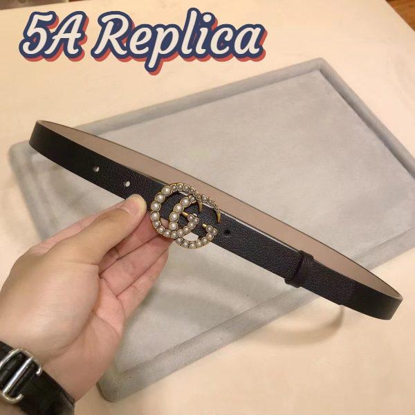 Replica Gucci Unisex GG Leather Belt Pearl Double G Buckle Black 2 CM Width 6
