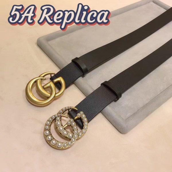 Replica Gucci Unisex GG Leather Belt Pearl Double G Buckle Black 2 CM Width 9