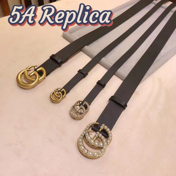 Replica Gucci Unisex GG Leather Belt Pearl Double G Buckle Black 2 CM Width 10