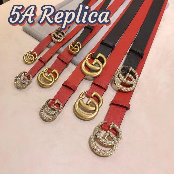 Replica Gucci Unisex GG Leather Belt Pearl Double G Buckle Black 2 CM Width 11