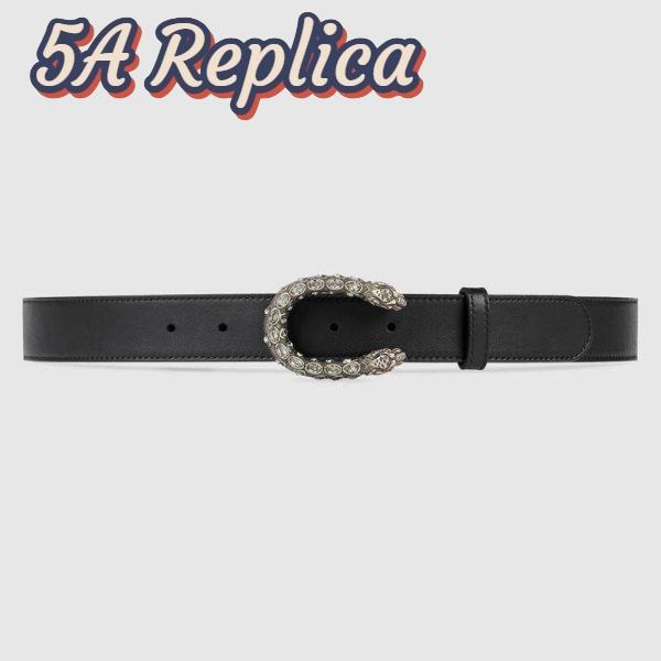 Replica Gucci Unisex GG Leather Belt with Crystal Dionysus Buckle 2.5 cm Width Black Leather