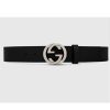 Replica Gucci Unisex GG Leather Belt with Interlocking G Black Buckle 3.8 cm Width 10