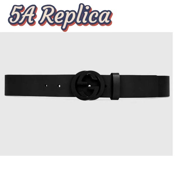 Replica Gucci Unisex GG Leather Belt with Interlocking G Black Buckle 3.8 cm Width