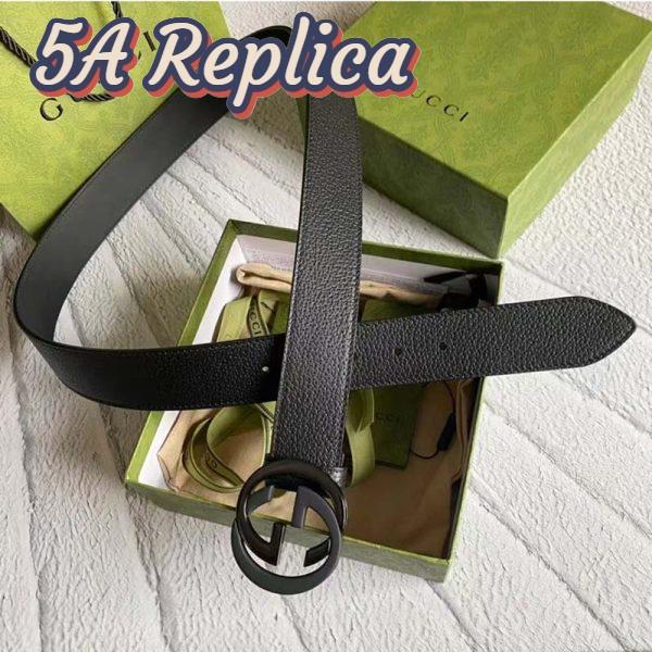 Replica Gucci Unisex GG Leather Belt with Interlocking G Black Buckle 3.8 cm Width 3