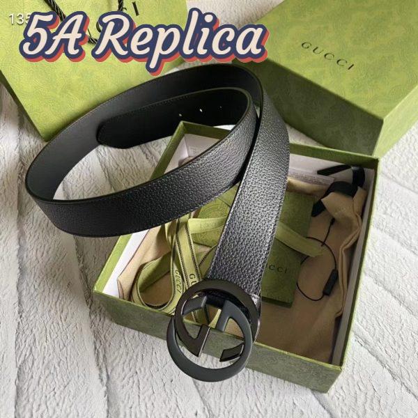 Replica Gucci Unisex GG Leather Belt with Interlocking G Black Buckle 3.8 cm Width 4