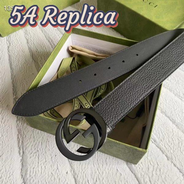 Replica Gucci Unisex GG Leather Belt with Interlocking G Black Buckle 3.8 cm Width 6