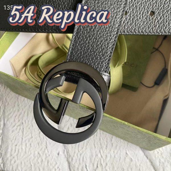 Replica Gucci Unisex GG Leather Belt with Interlocking G Black Buckle 3.8 cm Width 7