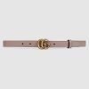 Replica Gucci Unisex GG Marmont Leather Belt Double G Buckle 2 cm Width-White 12