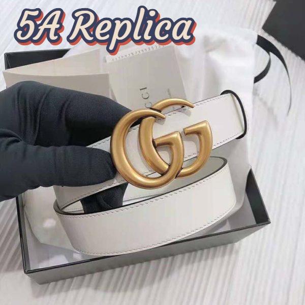 Replica Gucci Unisex GG Marmont Leather Belt Double G Buckle 2 cm Width-White 4