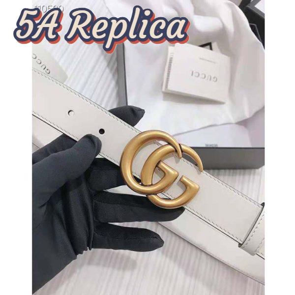 Replica Gucci Unisex GG Marmont Leather Belt Double G Buckle 2 cm Width-White 5