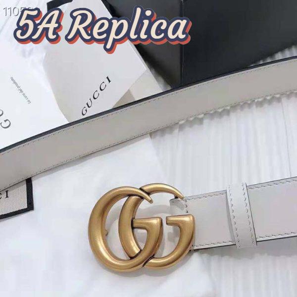 Replica Gucci Unisex GG Marmont Leather Belt Double G Buckle 2 cm Width-White 8