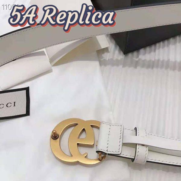 Replica Gucci Unisex GG Marmont Leather Belt Double G Buckle 2 cm Width-White 9
