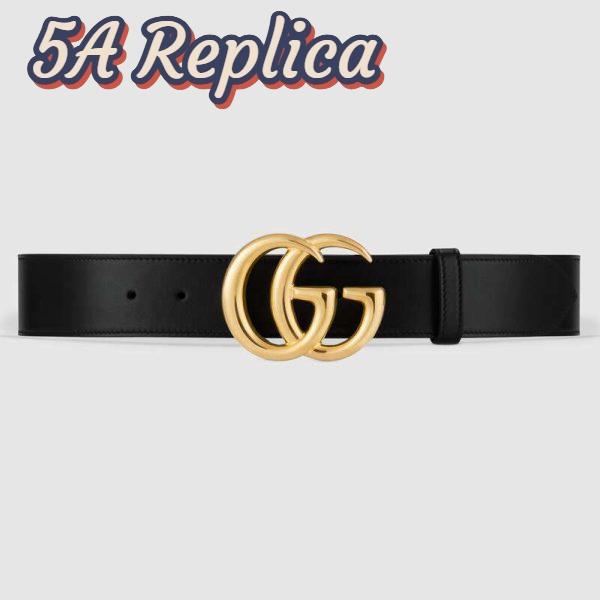 Replica Gucci Unisex GG Marmont Leather Belt with Shiny Buckle in 3.8cm Width-Black